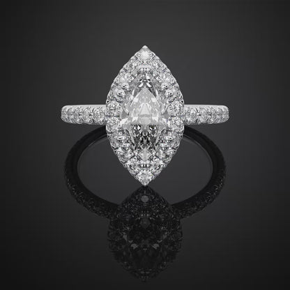 Marquise Cut Moissanite Diamond Halo Engagement Ring For Anniversary Gift