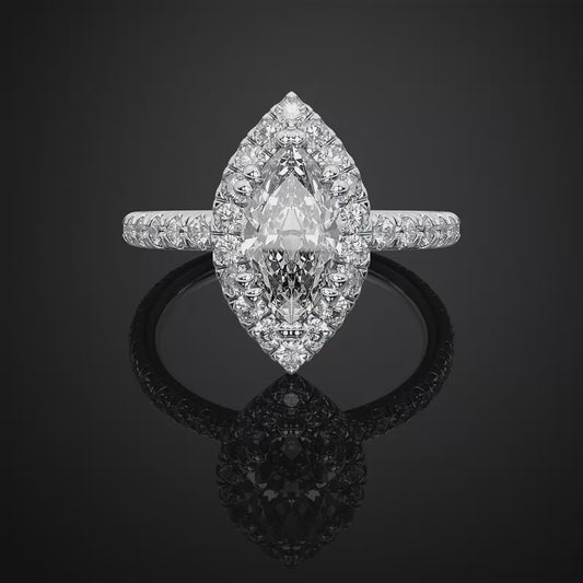 Marquise Cut Moissanite Diamond Halo Engagement Ring For Anniversary Gift