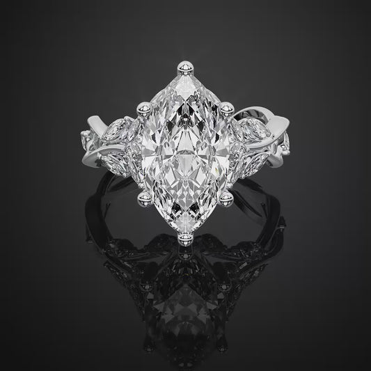 Flower Vintage Marquise Cut Moissanite Engagement Ring For Anniversary Gift