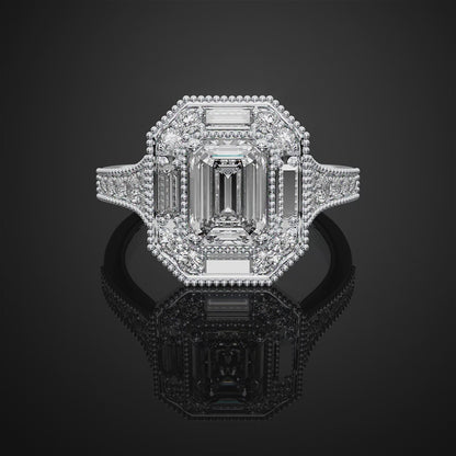 Emerald Cut Halo Lab Grown Diamond Engagement Ring For Anniversary Gift