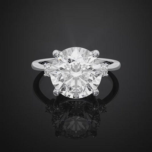 Round Cut Lab Grown Three Stone Engagement Ring For Wedding Gift