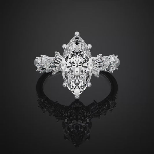 Marquise Cut Hideen Halo Pave Style Lab Grown Diamond Engagement Ring For Wedding Gift