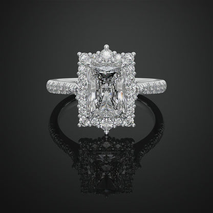 Radiant Cut Moissanite Diamond Halo Engagement Ring For Anniversary