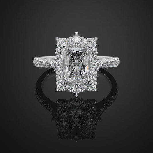 Radiant Cut Moissanite Diamond Halo Engagement Ring For Anniversary