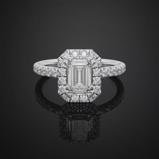 Emerald Cut Moissanite Diamond Halo Engagement Ring For Anniversary Gift