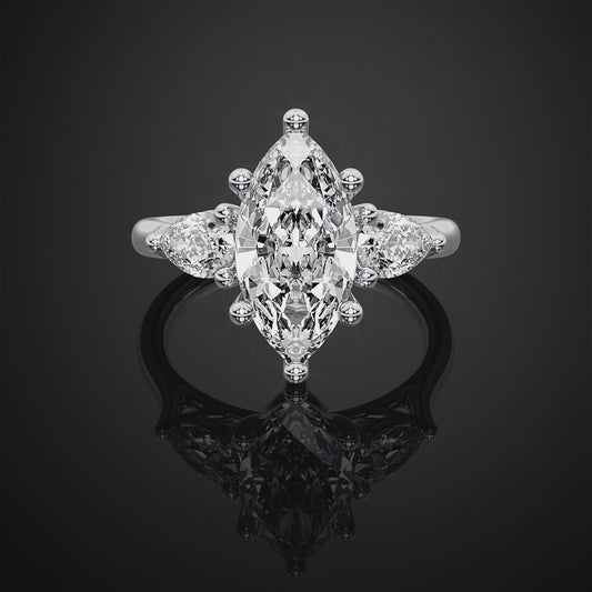 Marquise Cut Moissanite Three Stone Engagement Ring For Anniversary Gift