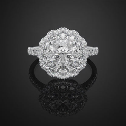 Doubel Halo Round Cut Moissanite Engagement Ring For Wedding Gift