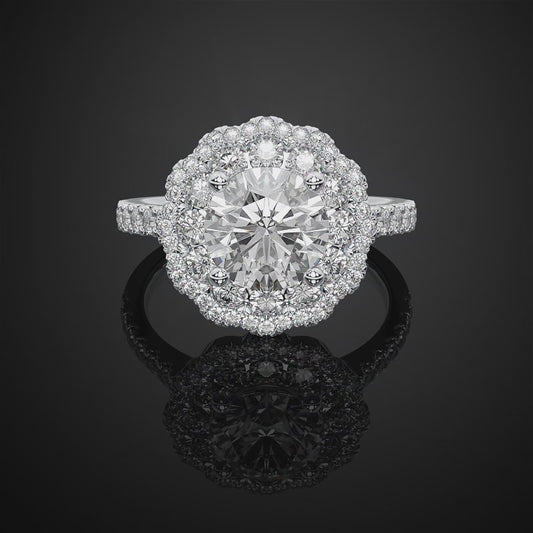 Doubel Halo Round Cut Lab Grown Engagement Ring For Wedding Gift