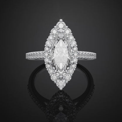 Marquise Cut Halo Moissanite Diamond Engagement Ring For Anniversary Gift