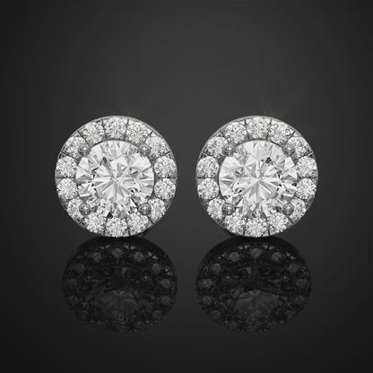 Halo Round Cut Moissanite Diamond Stud Earrings, Colorless Diamond Wedding Earrings