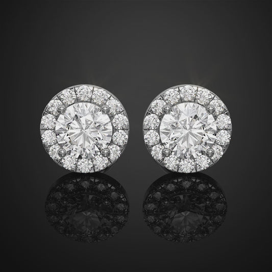 Halo Round Cut Moissanite Diamond Stud Earrings, Colorless Diamond Wedding Earrings