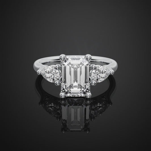 Emerald Cut Three Stone Moissanite Engagement Ring For Wedding Gift For Her