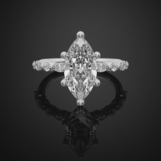 Marquise Cut Moissanite Diamond Pave Setting Engagement Ring For Her