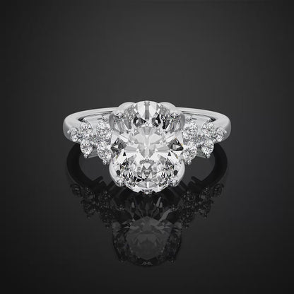 Oval Shaped Moissanite Diamond Ring, IGI Certified Oval Cluster Engagement Ring