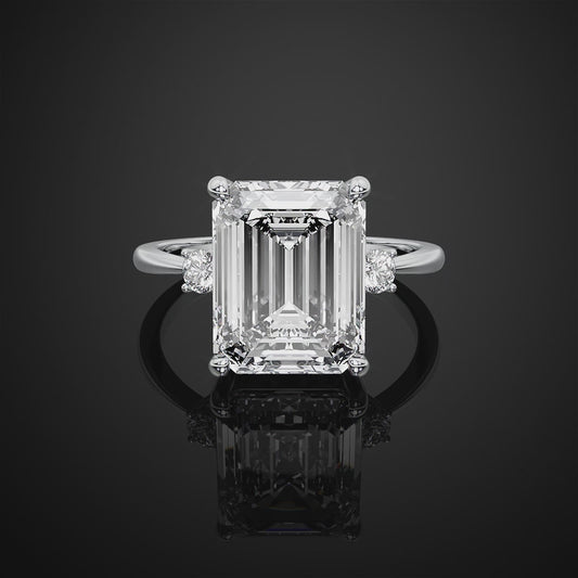 Emerald Cut Three Stone Moissanite Engagement Ring For Wedding Gift