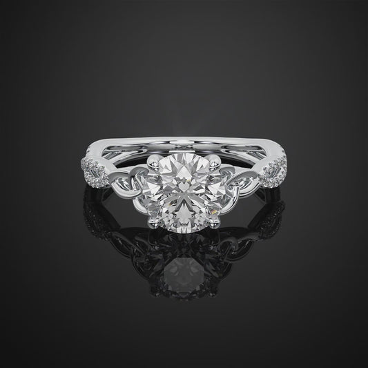 Hidden Halo Round Cut Pave Style Lab Grown Diamond Engagement Ring For Wedding Gift