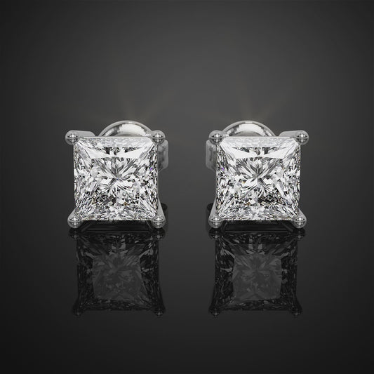 Princess Cut Diamond Stud Earrings, Moissanite Diamond Anniversary Earrings