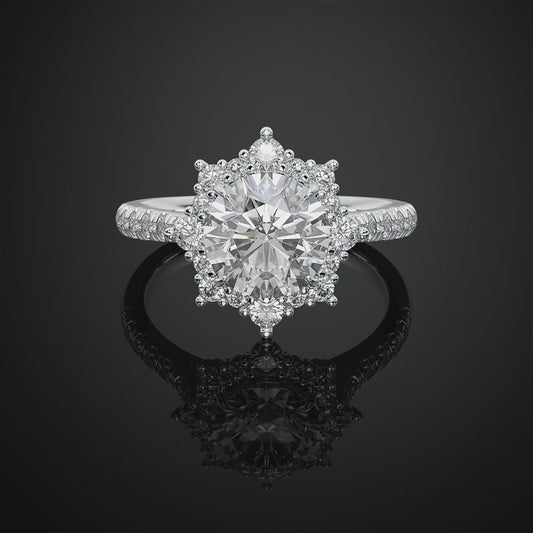 Round Cut MoissaniteDiamond Halo Engagement Ring For Anniversary