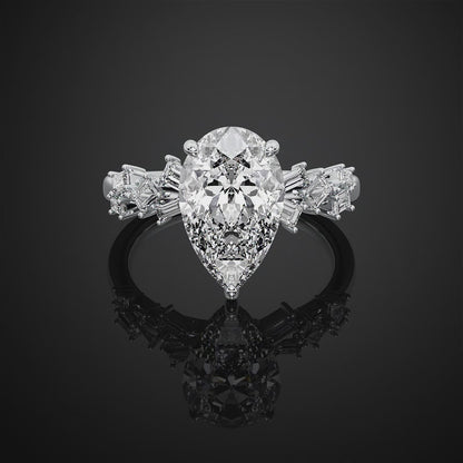 Pear Cut Hideen Halo Pave Style Lab Grown Diamond Engagement Ring For Wedding Gift