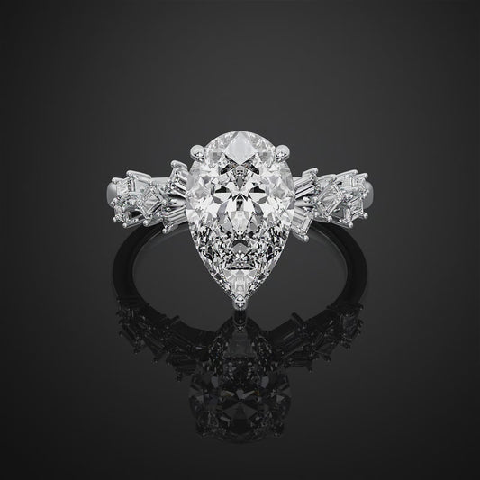 Pear Cut Hideen Halo Pave Style Lab Grown Diamond Engagement Ring For Wedding Gift