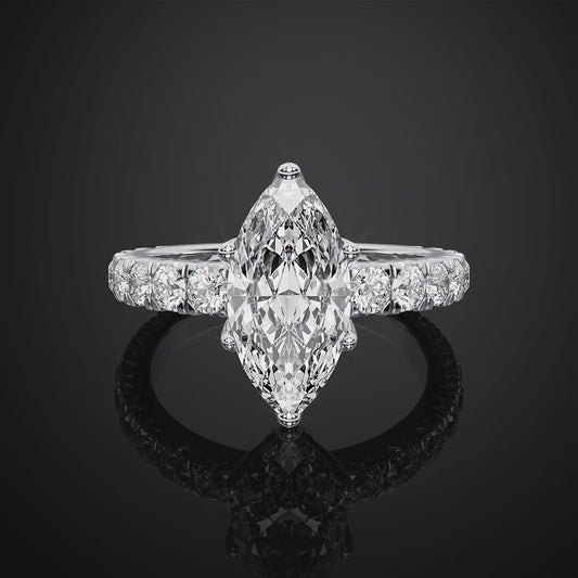 Marquise Cut Lab Grown Diamond Pave Setting Engagement Ring For Anniversay Gift