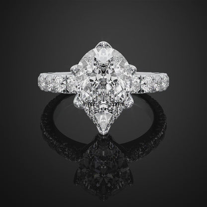 Pear Cut Moissanite Diamond Pave Setting Engagement Ring For Wedding