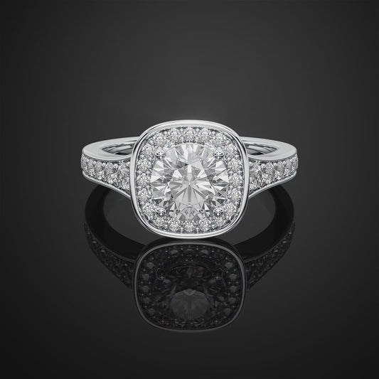 Round Cut Lab Grown Diamond Halo  Engagement Ring For Anniversay