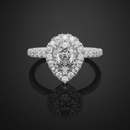 Pear Moissanite Diamond Halo Engagement Ring For Anniversary Gift