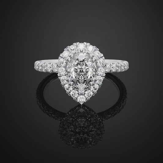 Pear Moissanite Diamond Halo Engagement Ring For Anniversary Gift