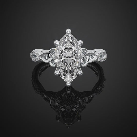 Hidden Halo Marquise Cut Pave Style Lab Grown Diamond Engagement Ring For Wedding Gift