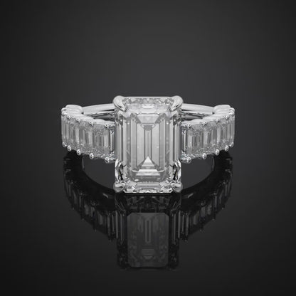 Emerald Cut Lab Grown Diamond Pave Setting Engagement Ring For Anniversay Gift