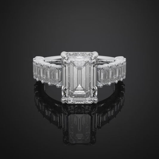 Emerald Cut Moissanite Diamond Pave Setting Engagement Ring For Wedding Gift