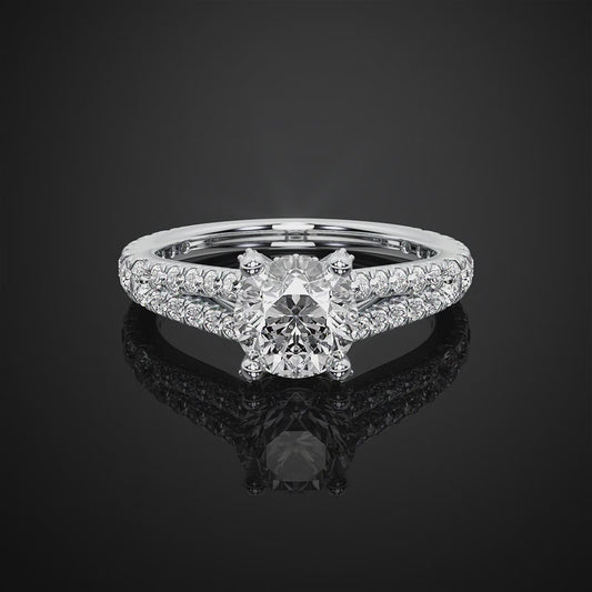 Round Cut Moissanite Doubel Band Pave Style Engagement Ring For Wedding Gift