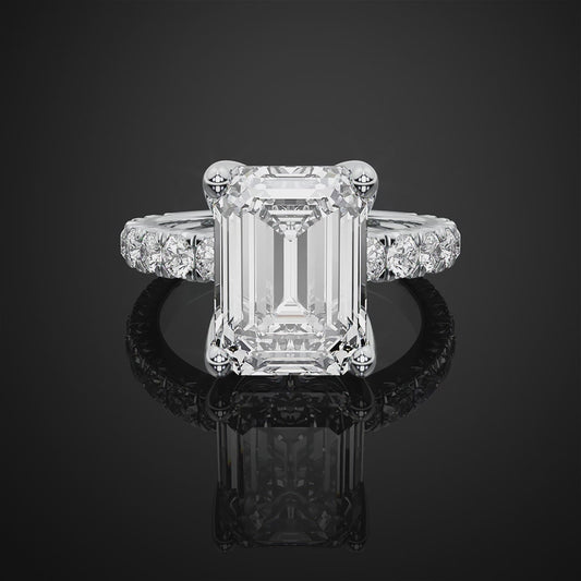 Emerald Cut Moissanite Diamond Pave Setting Engagement Ring For Wedding