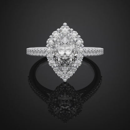 Pear Cut Halo Lab Grown Diamond Engagement Ring For Anniversary Gift