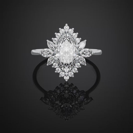 Vintage Engagement Ring, Marquise Cut Lab Grown Diamond Ring