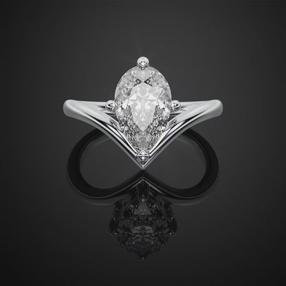 V shape Pear Solitaire Moissanite Diamond Engagement Ring For Wedding Gift