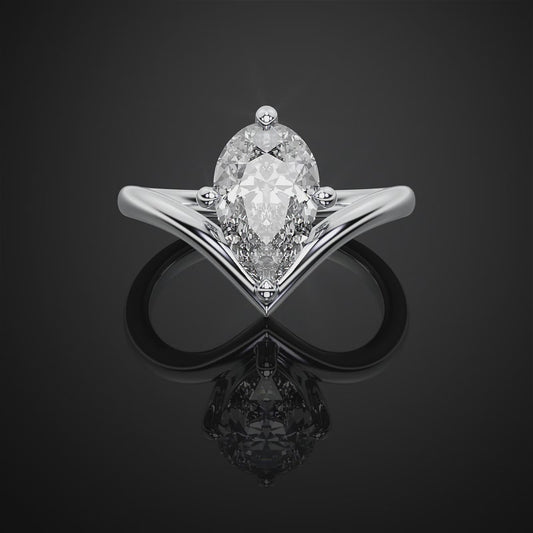 V shape Pear Solitaire Moissanite Diamond Engagement Ring For Wedding Gift