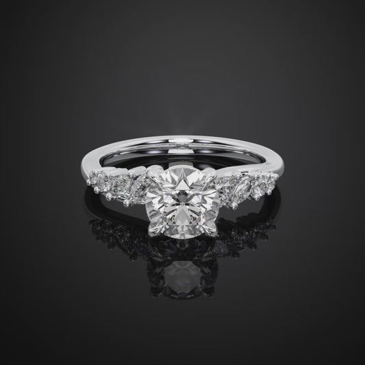 Round Cut Pave Style Lab Grown Diamond Engagement Ring For Anniversary Gift