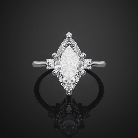 Marquise Cut Moissanite Three Stone Engagement Ring For Anniversary Gift