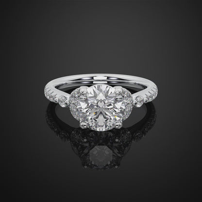 Round Cut Moissanite Diamond Pave Setting Engagement Ring For Her