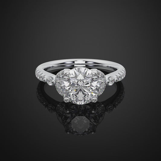 Round Cut Moissanite Diamond Pave Setting Engagement Ring For Her