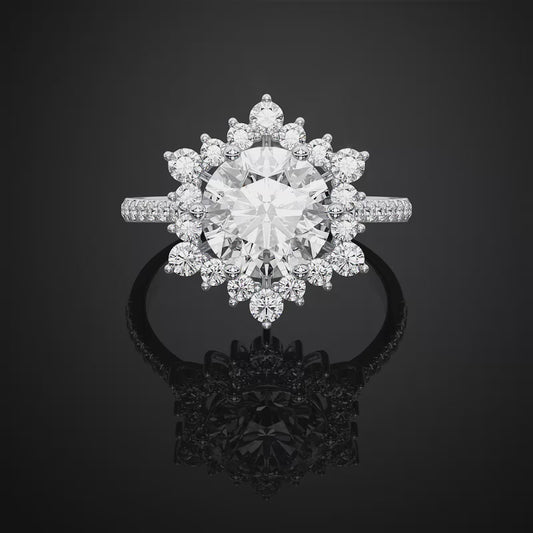 Star Round Cut Halo Engagement Ring For Wedding Gift