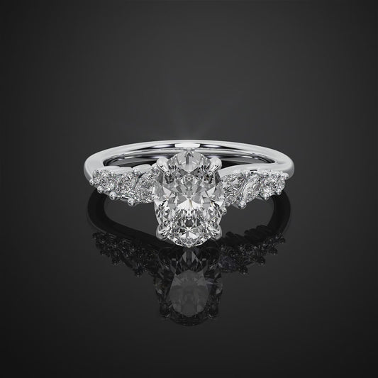 Oval Cut Pave Style Moissanite Diamond Engagement Ring For Wedding Gift