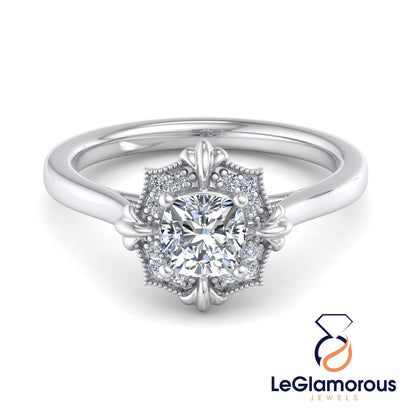 Vintage Cushion Cut Lab Grown Diamond  Engagement Ring For Anniversay