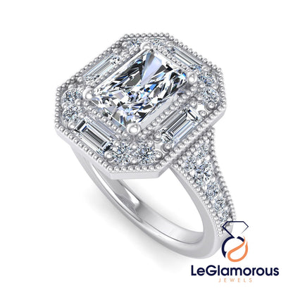 Radiant Cut Halo Lab Grown Diamond Engagement Ring For Anniversary Gift